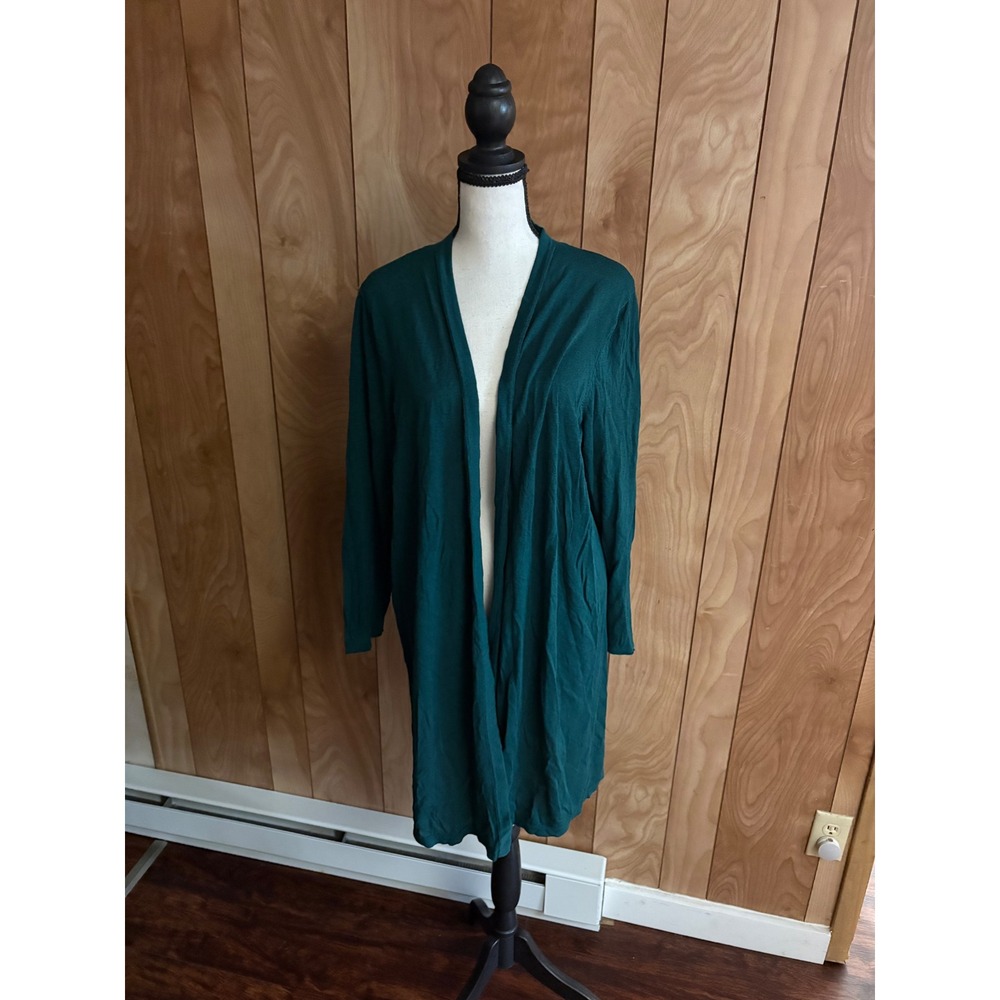 J. Jill Wearever Collection Teal Green Open Front Longline Cardigan XL Cotton